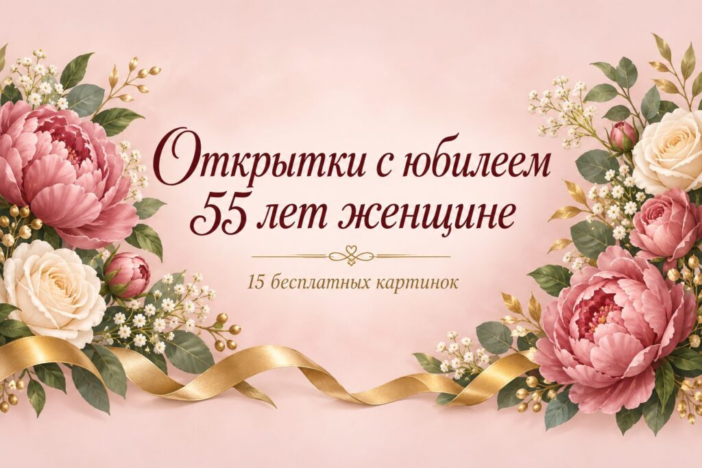 Открытки с юбилеем 55 лет женщине: 15 бесплатных картинок