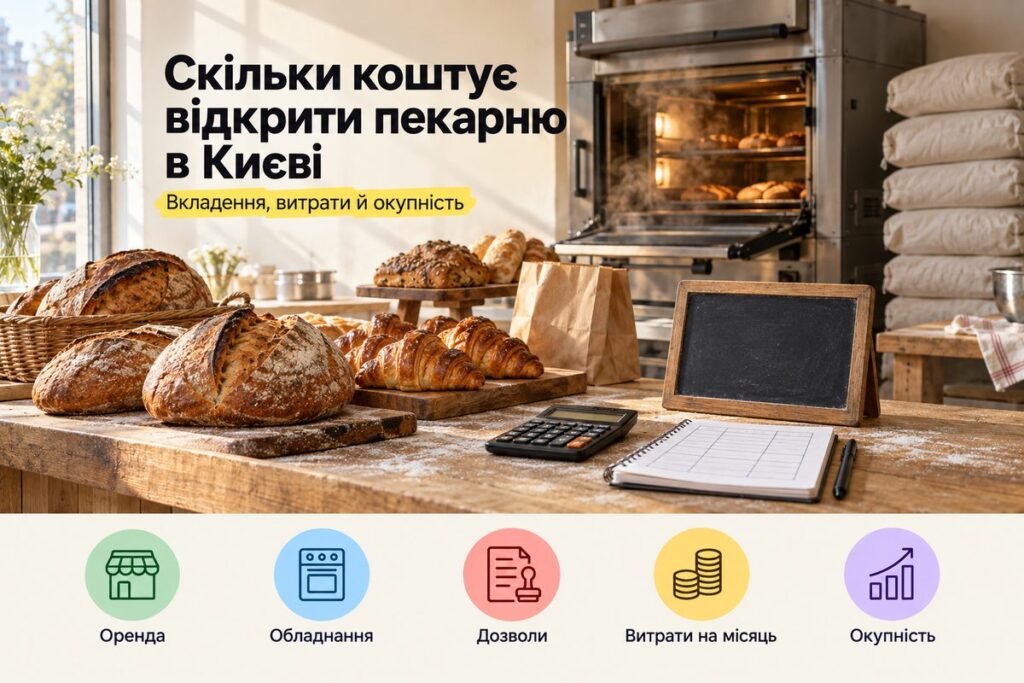 Скільки коштує відкрити пекарню в Києві 2026: вкладення й окупність - обкладинка статті kiev-city.com.ua