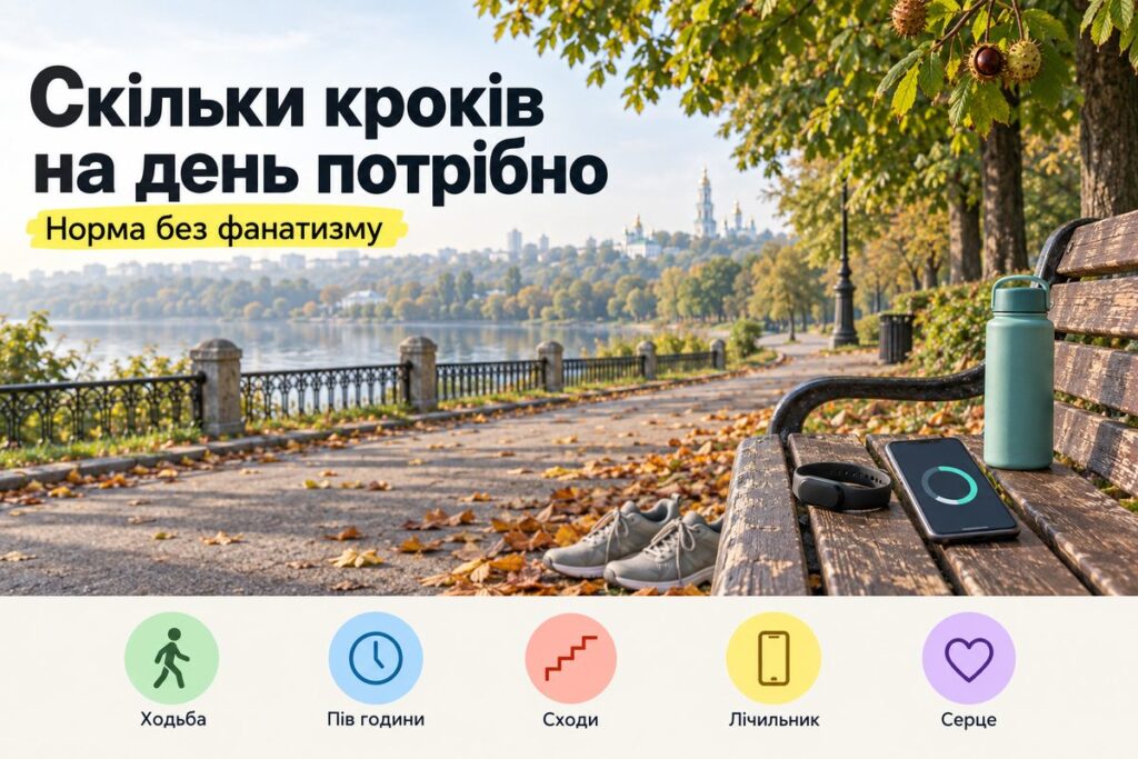 Скільки кроків на день потрібно проходити для здоровʼя - обкладинка статті kiev-city.com.ua