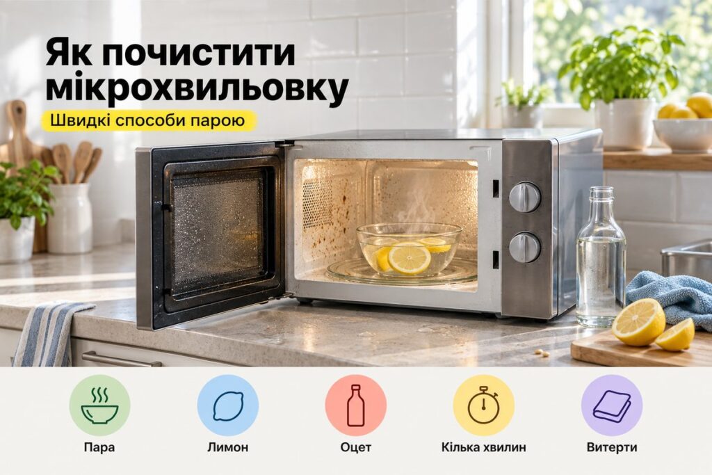 Як почистити мікрохвильовку: швидкі способи парою Як почистити мікрохвильовку: швидкі способи парою - обкладинка статті kiev-city.com.ua