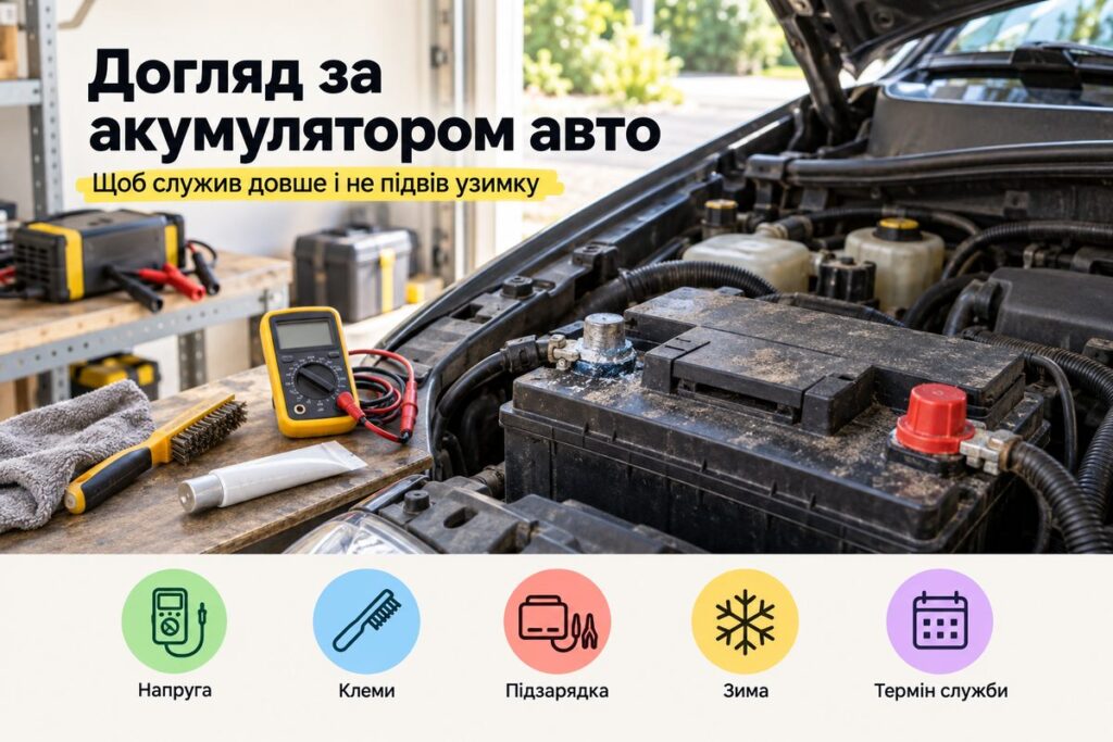 Як доглядати за акумулятором авто: щоб служив довше Як доглядати за акумулятором авто: щоб служив довше - обкладинка статті kiev-city.com.ua