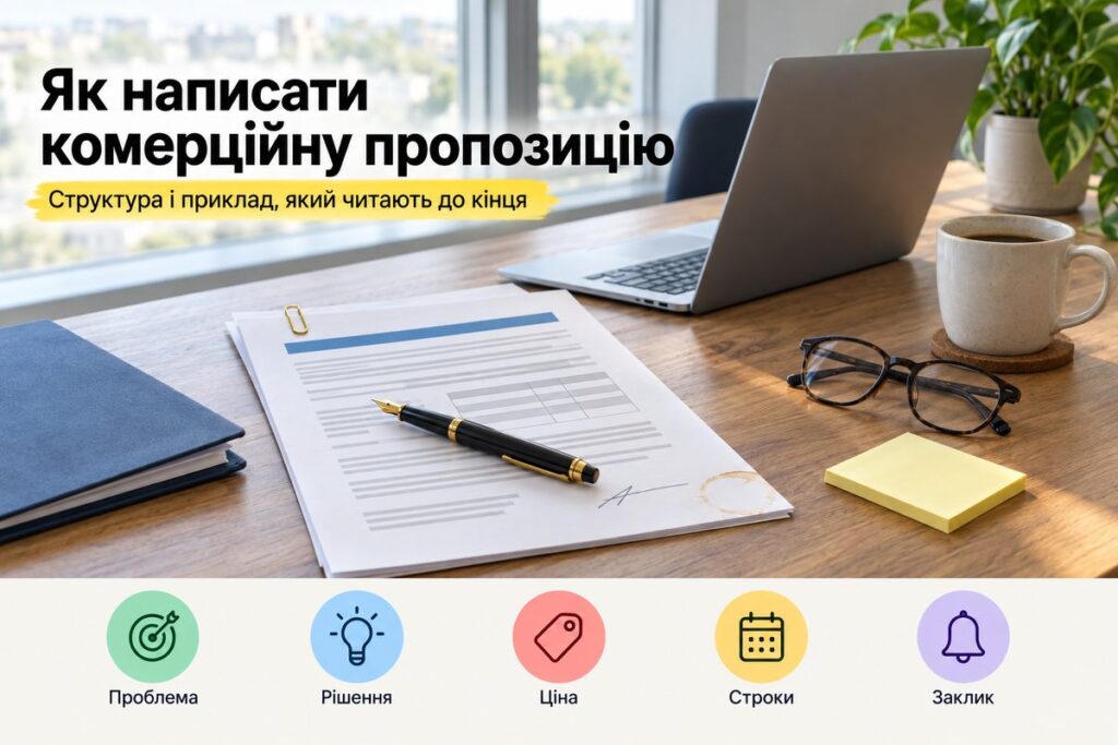 Як написати комерційну пропозицію: структура й приклад Як написати комерційну пропозицію: структура й приклад - обкладинка статті kiev-city.com.ua