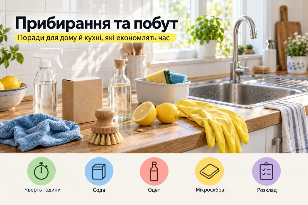 Прибирання та побут: 10 порад для дому й кухні Прибирання та побут: 10 порад для дому й кухні - обкладинка статті kiev-city.com.ua