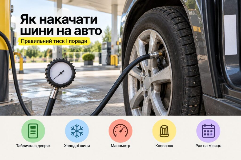 Як накачати шини на авто: правильний тиск і поради Як накачати шини на авто: правильний тиск і поради - обкладинка статті kiev-city.com.ua