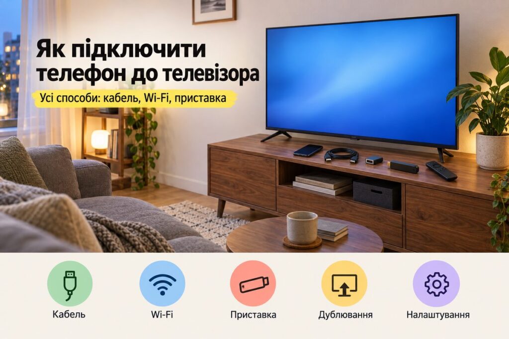 Як підключити телефон до телевізора: усі способи Як підключити телефон до телевізора: усі способи - обкладинка статті kiev-city.com.ua