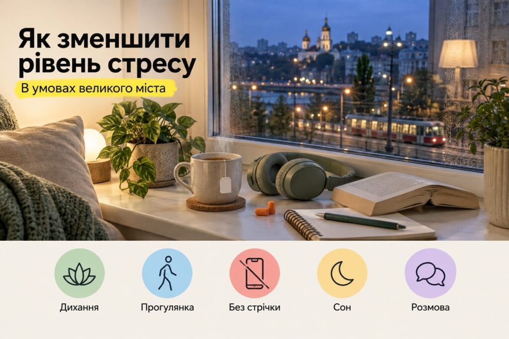 Як зменшити рівень стресу в умовах великого міста Як зменшити рівень стресу в умовах великого міста - обкладинка статті kiev-city.com.ua