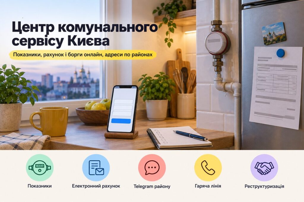 Лічильник води, квитанція і смартфон із формою на кухні: обкладинка статті про Центр комунального сервісу Києва