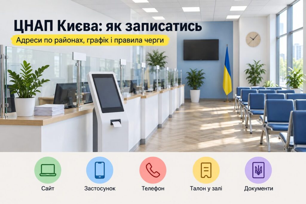 Зала ЦНАП Києва з терміналом електронної черги: обкладинка статті про запис до ЦНАП