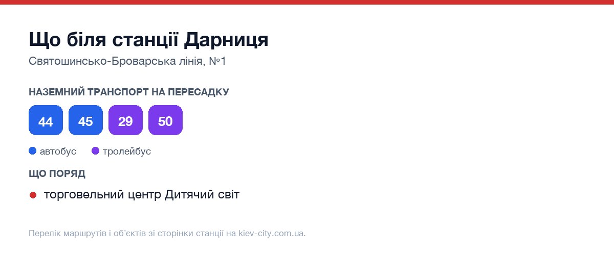 Наземний транспорт біля станції метро Дарниця: маршрути автобусів і тролейбусів на пересадку