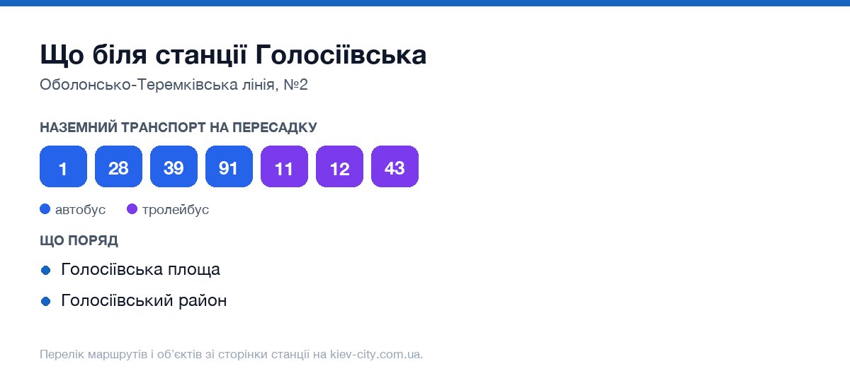 Наземний транспорт біля станції метро Голосіївська: маршрути автобусів і тролейбусів на пересадку