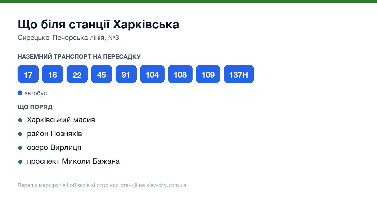 Наземний транспорт біля станції метро Харківська: маршрути автобусів і тролейбусів на пересадку