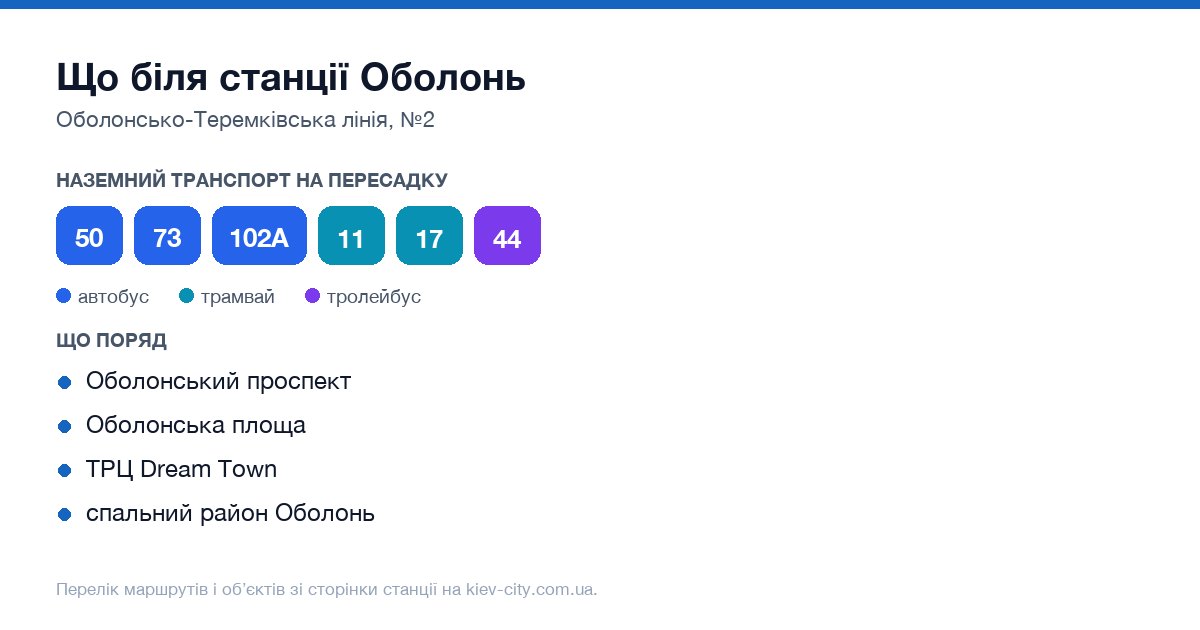 Наземний транспорт біля станції метро Оболонь: маршрути автобусів і тролейбусів на пересадку