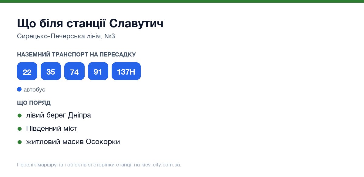 Наземний транспорт біля станції метро Славутич: маршрути автобусів і тролейбусів на пересадку
