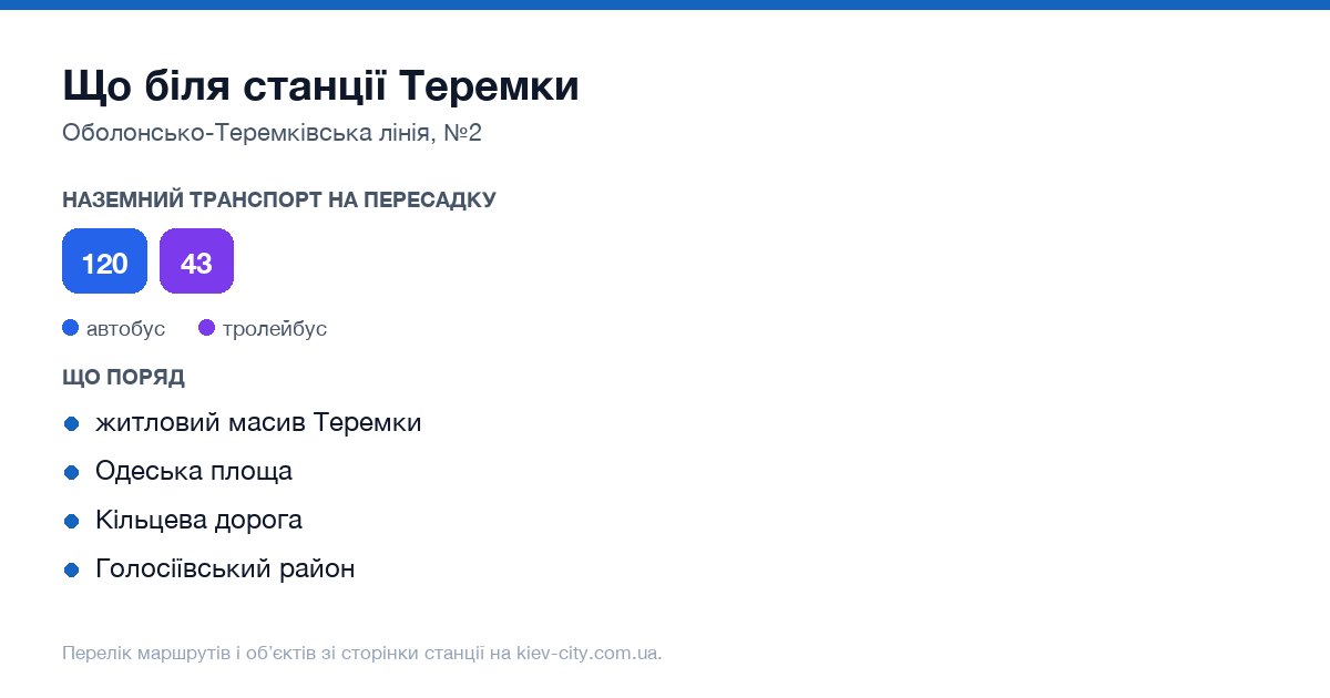 Наземний транспорт біля станції метро Теремки: маршрути автобусів і тролейбусів на пересадку