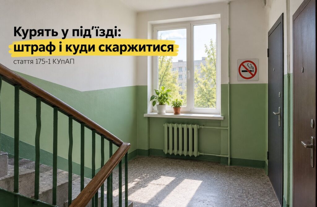 Курять у підʼїзді: штраф і куди скаржитися Сходова площадка багатоквартирного будинку з табличкою про заборону куріння на стіні