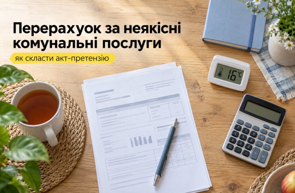 Комунальний рахунок, ручка, кімнатний термометр із показником 16 градусів і калькулятор на столі